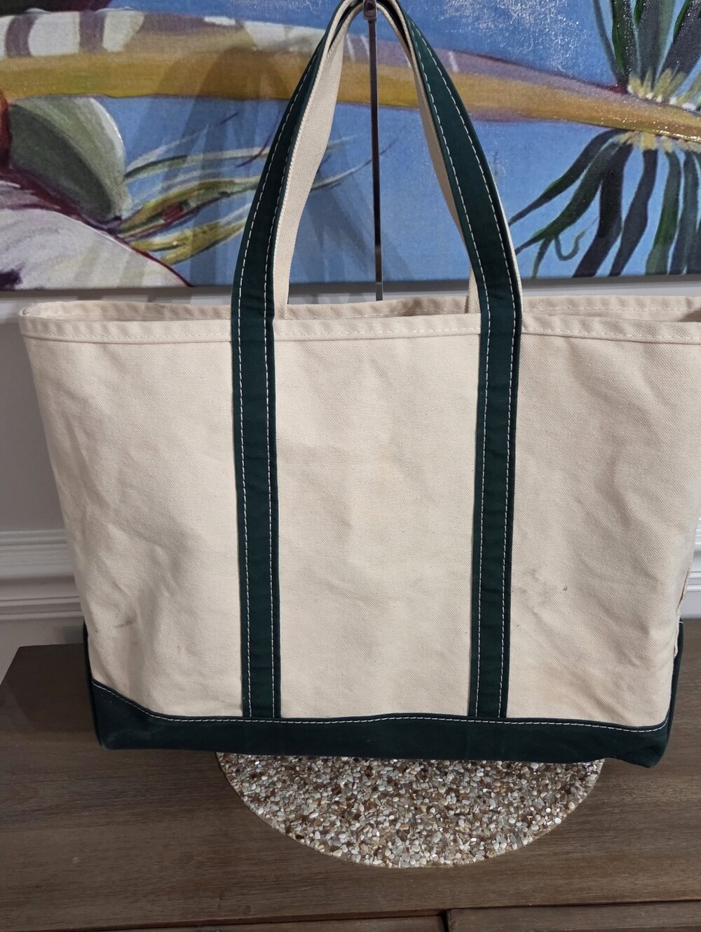 Vintage LL Bean Cream &GreenBoat And Tote Bag X Large Approx 18”L X 14”H X 7W - Picture 3 of 16